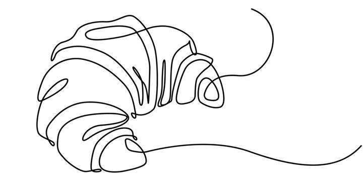 recommend clip art: Continuous one line drawing of croissant for logo in minimalist style. Hand drawn french pastry line sketch for print, breakfast concept, Croissant, sweet dessert one line continuous drawing. Bakery