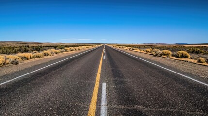 Open Road Journey Under Blue Skies Ideal for Travel, Adventure, and Freedom Themes