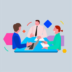 Vector illustration of team members conducting small business meetings