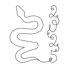 2025 year of snake one line art, hand drawn continuous contour.Holiday concept,festive New year chinese astrological horoscope, poisonous reptile serpent outline.Editable stroke.Isolated.Vector