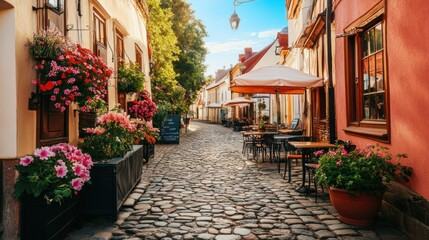 Charming Cobblestone Street in a European Town