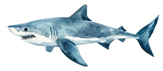 Naklejka premium Stunning Watercolor Illustration of a Shark in its Natural Habitat