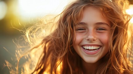 Fototapeta premium Laughing girl looks at camera