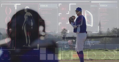 Baseball player pitching over sports performance analysis animation - Powered by Adobe