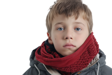 Boy shrinking from cold, struggling to stay warm in cold air