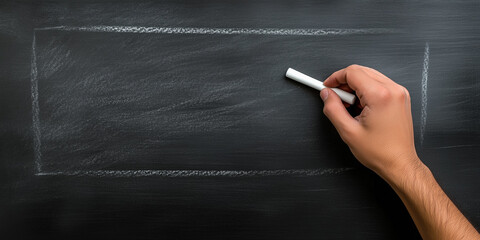 Hand Holding White Crayon Writing on Blackboard in Creative Classroom Setting. Close-up of Fingers Gripping Crayon While Drawing and Writing Chalk-like Text on Dark Background. Artistic Handwriting Co