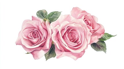 Fototapeta premium Beautiful Pink Roses in Watercolor: An Elegant Floral Art Piece