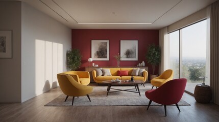 Fototapeta premium Living room poster mockup. Interior mockup with house white background. Modern interior design.