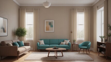 Fototapeta premium Scandinavian off-white living room interior of modern apartment.