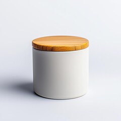 Zen candle branding mockup, bamboo lid, calming earth tones, clean lines, balanced composition, soft ambient shadows, isolated on white background