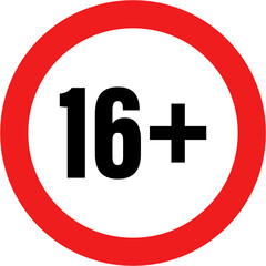 Age Limit 16 Plus. Age Restriction Content Icon