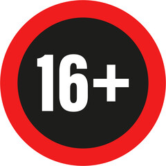 Age Limit 16 Plus. Age Restriction Content Icon