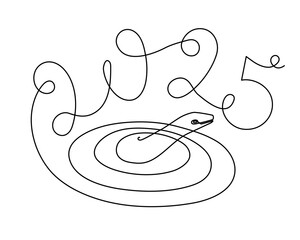 2025 year of snake one line art, hand drawn continuous contour.Holiday concept,festive New year chinese astrological horoscope, poisonous reptile serpent outline.Editable stroke.Isolated.Vector