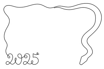 2025 year of snake one line art, hand drawn continuous contour.Holiday concept,festive New year chinese astrological horoscope, poisonous reptile serpent outline.Editable stroke.Isolated.Vector
