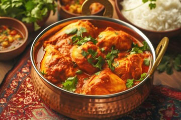 Fototapeta premium Indian Local Food Chicken Tikka Masala: Spiced Grilled Chicken in Creamy Tomato Sauce