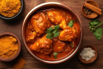 Fototapeta premium Indian Local Food Chicken Tikka Masala: Spiced Grilled Chicken in Creamy Tomato Sauce