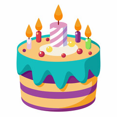 unique cartoon birthday cake vector with candles illustration on a white background.