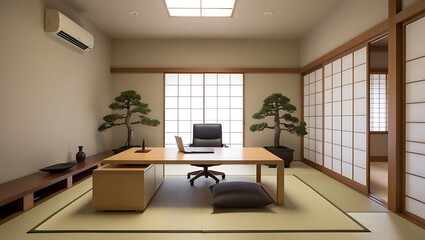 Elegant Empty Office Interior: Featuring a Modern Chair and Table Setup for a Refined and Professional Workspace