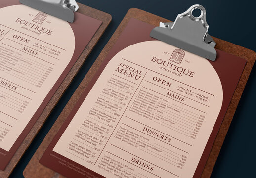 Flatlay Clipboard Menus Mockup