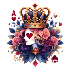 Queen of Hearts&rsquo; Playing Card Crown, watercolor clipart illustration with isolated background