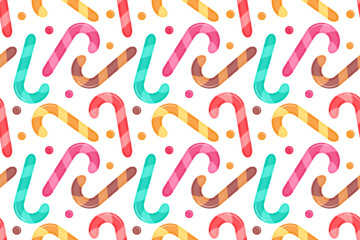 Candy Cane Seamless Pattern. Sweet Festive Background. Lollipop and Bonbon Endless Backdrop.