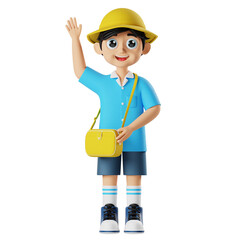 3D Character Kindergarten Children Waving Hands