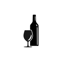 Bottle of wine and glass icon  isolated on white background.