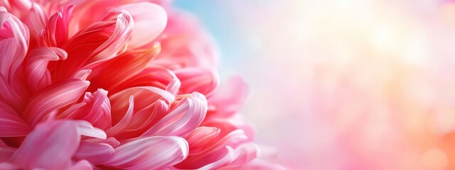  A tight shot of a pink blossom against a backdrop of a blue sky The foreground features a softly blurred scene