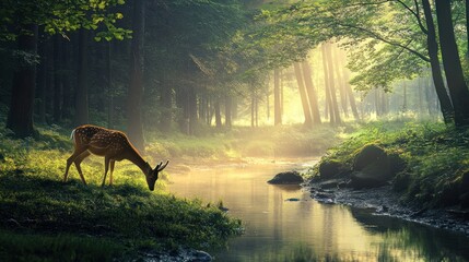 Deer in a Foggy Forest