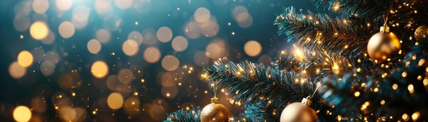 Enjoy the festive atmosphere with a beautifully decorated Christmas tree adorned with sparkling lights and golden ornaments.