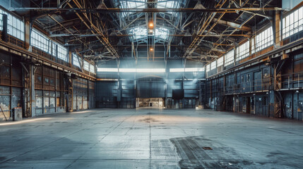Fototapeta premium Large empty space for an industrial concert. Large industrial concert on an empty stage.