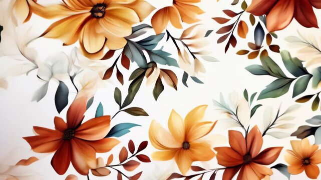 Beautiful floral pattern with orange and yellow flowers and leaves in a vibrant design perfect for spring decor