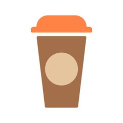 Paper coffee cup and lid flat colored icon isolated clipart