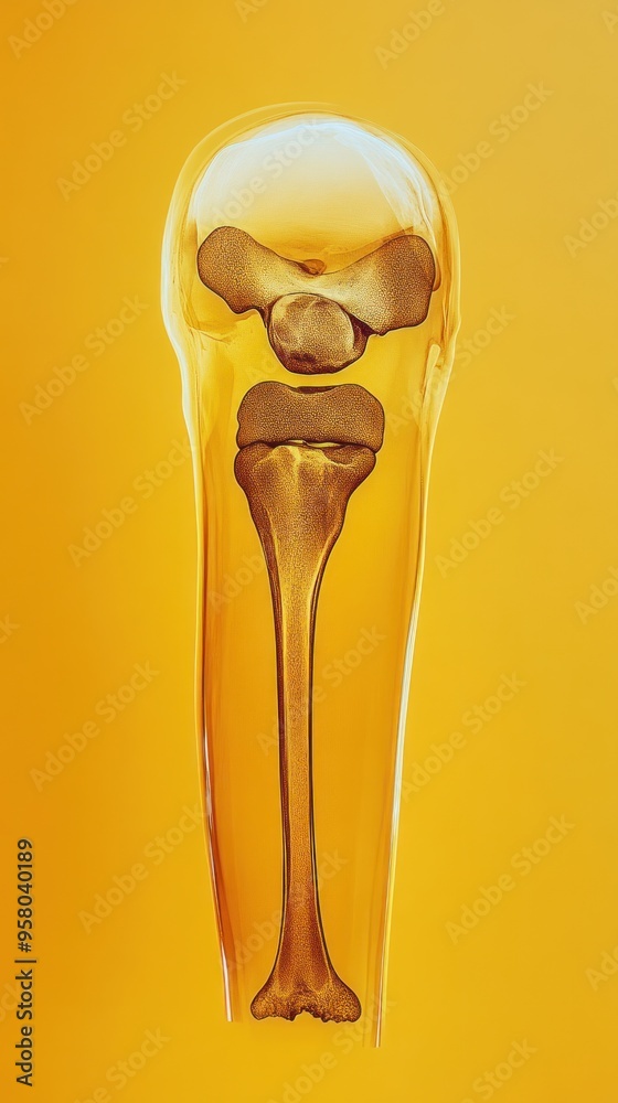 Fototapete a 3d rendering of a human knee joint, isolated on a yellow background. the bones are visible and the