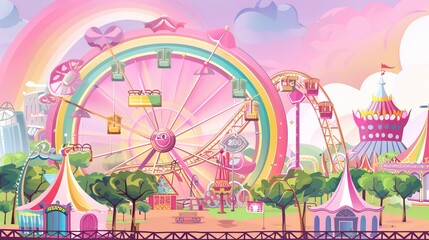 Fototapeta premium Kid playground park with rainbow cartoon