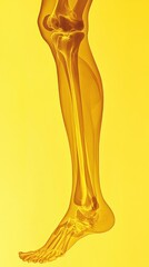 3D illustration of human leg bones, tibia and fibula, rendered in yellow against a gradient yellow background.