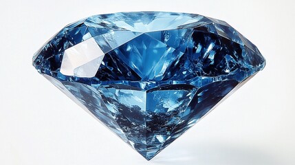Azure Treasure: A captivating blue diamond sparkles on a pristine white background, showcasing its brilliance and allure. 