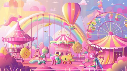 Obraz premium Kid playground park with rainbow cartoon