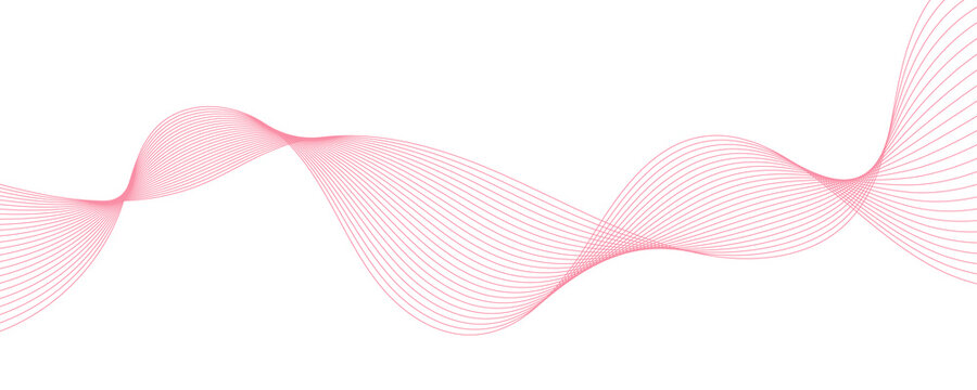 Pink stripes on a white background. Creative line art. Pink waves with lines. Curved wavy line, smooth stripe.