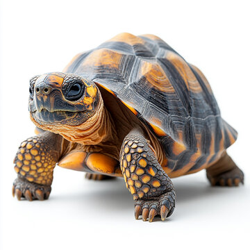 A close-up of a vibrant tortoise showcasing its unique shell patterns and colors, ideal for nature and wildlife themes.