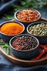 A close-up shot of various spices in bowls. This image showcases a variety of spices, perfect for use in culinary blogs or articles related to food and cooking.