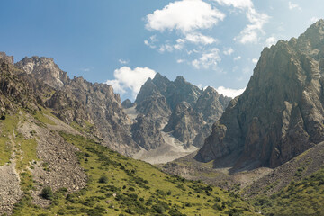 Naklejka premium Scenic landscape and rugged mountains of Ala Archa national park valley