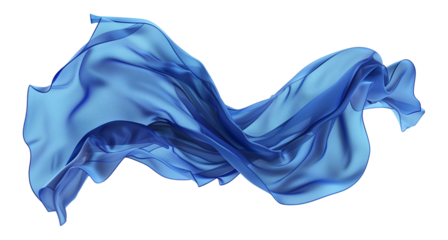 Blue silk cloth flows beautifully on isolated transparent background.