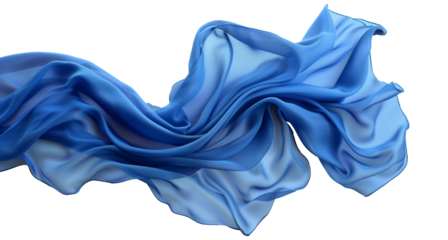 Blue silk cloth flows beautifully on isolated transparent background.