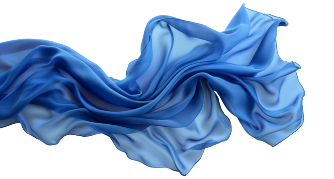 Blue silk cloth flows beautifully on isolated transparent background.