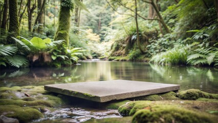 Obraz premium an empty stone platform is placed on the water