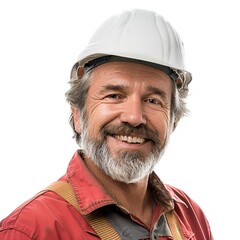 Fototapeta premium Friendly smiling construction worker, middle-aged Caucasian man 
