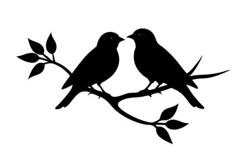 Two birds loving silhouette in small tree 