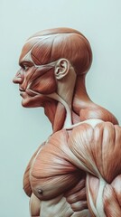 Fototapeta premium Close-up profile of a male human figure with visible muscles and tendons.