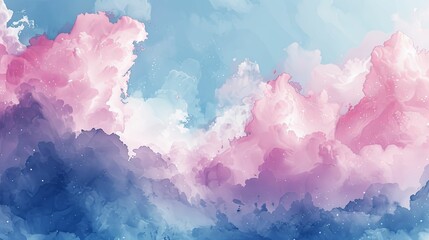Abstract Watercolor Painting with Pink and Blue Swirls and White Specks